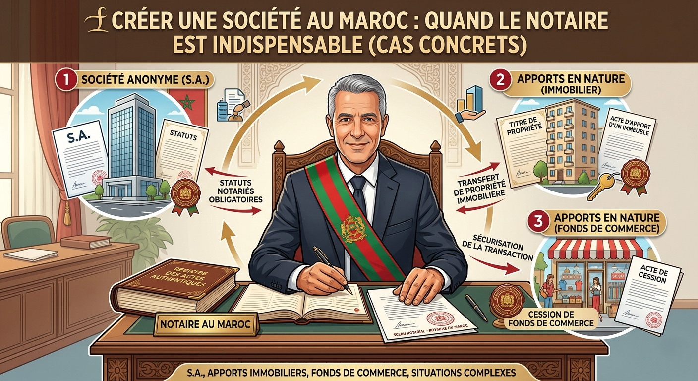 créer une société : quand un notaire est indispensable au maroc (cas concrets)